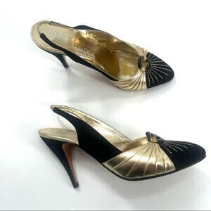 RAYNE LUXURY BRITISH FOOTWEAR Golden Slingback Made In Italy Women's Size 8.5